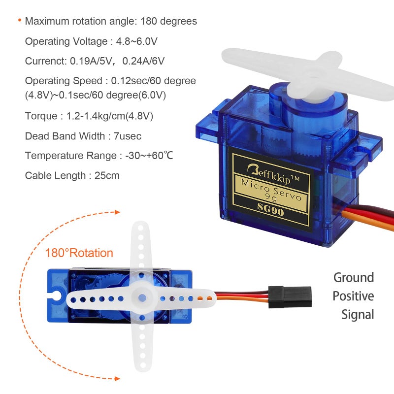 Beffkkip 4Pcs SG90 9g Micro Servos for RC Robot Helicopter Airplane Controls Car Boat - Image 5